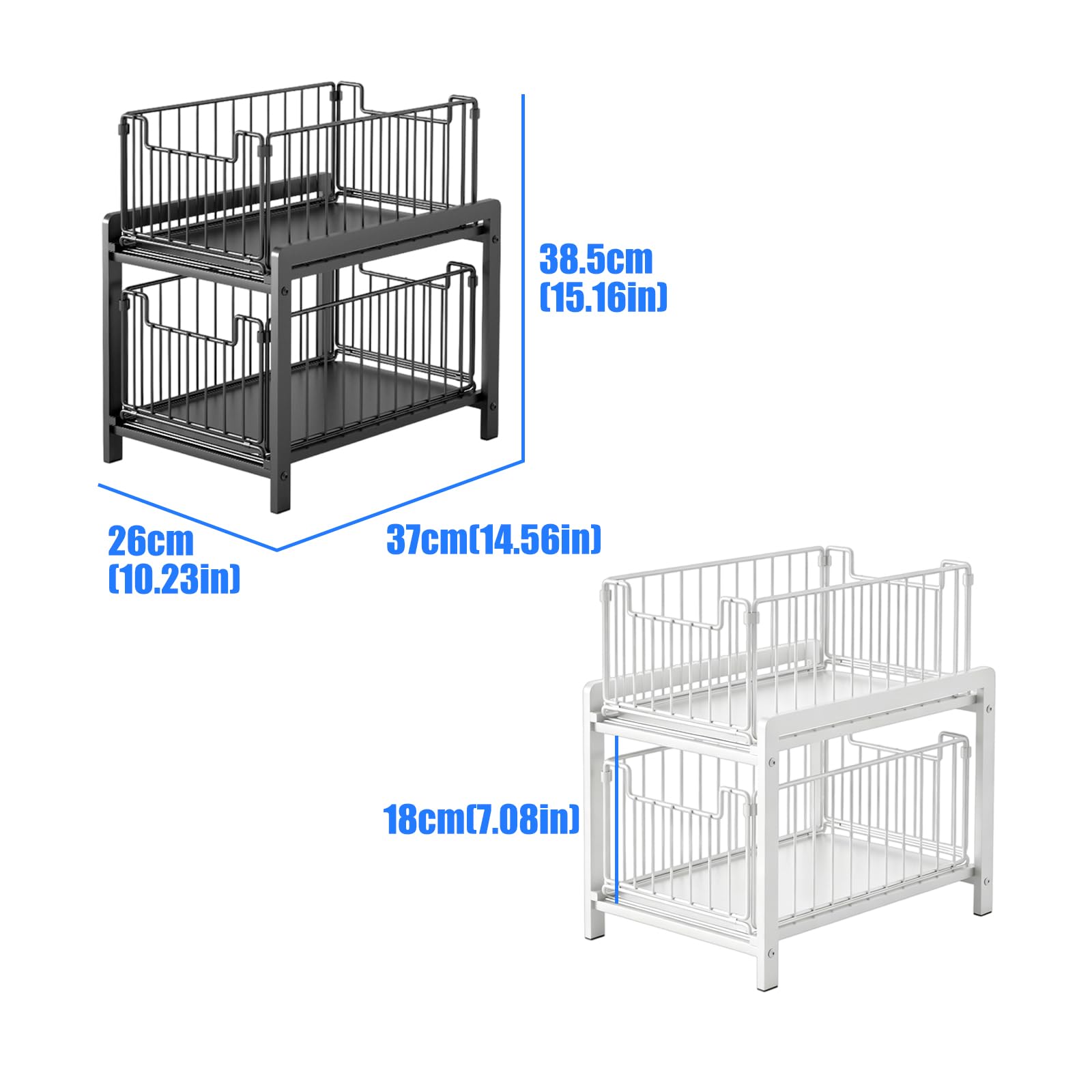 Estante de almacenamiento debajo del lavabo que ahorra espacio, 2 cestas deslizantes para una configuración eficiente de la cocina