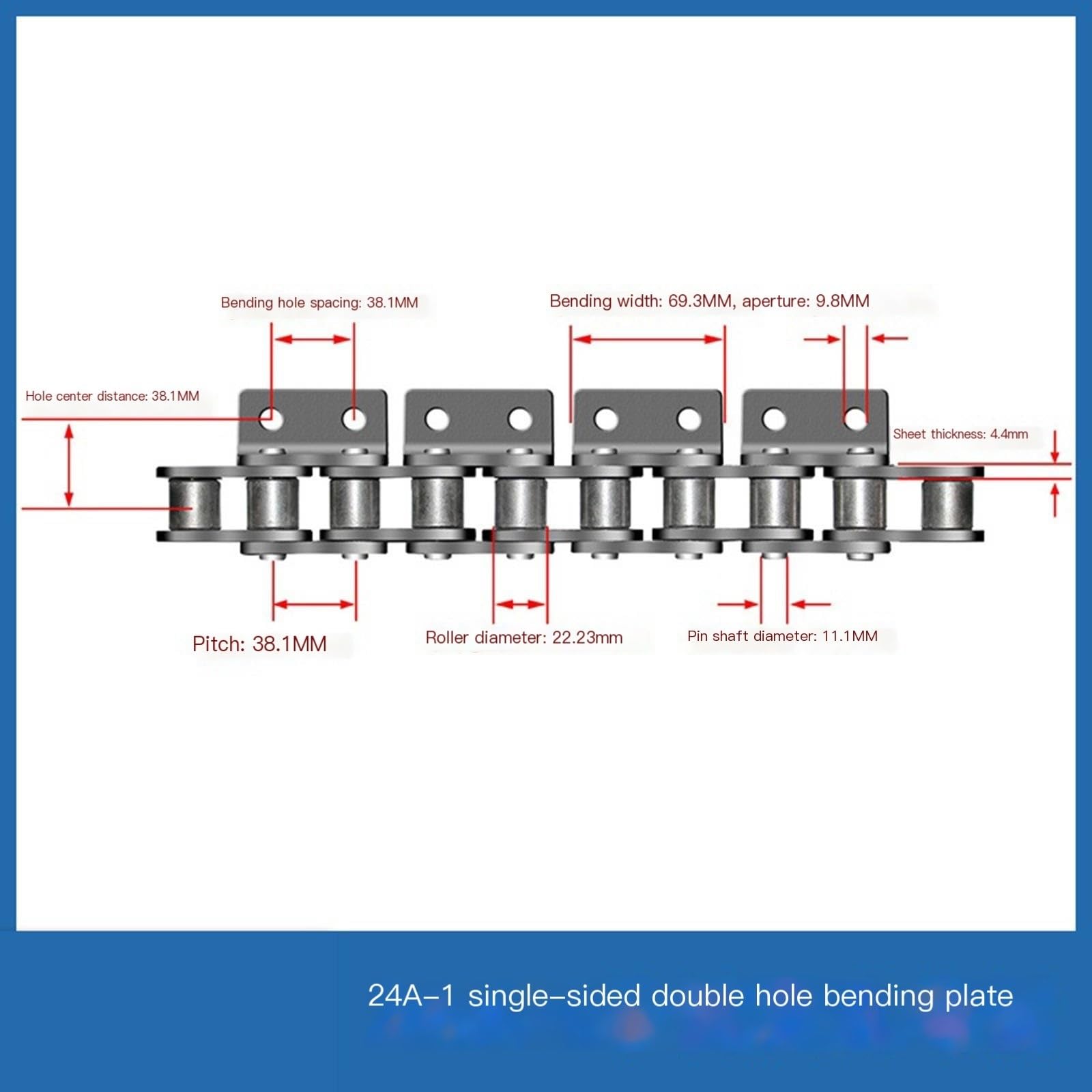 Generic Double/Unilateral Double Hole Lug Chain, Curved Plate Chain, Hole Chain, Transmission Chain MINGPING (Size : 1.5in 24A 1side 2hole), EOEGQOBNG-1.5IN24A1SIDE2HOLE