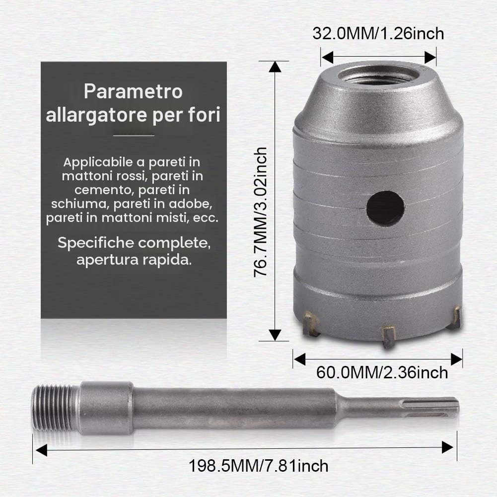 KATUR 60mm Frese Carotatrici a Tazza, SDS PLUS Set Seghe a Tazza Trapano Per Mattoni, Pareti In Calcestruzzo, Aperture Per L'Aria Condizionata