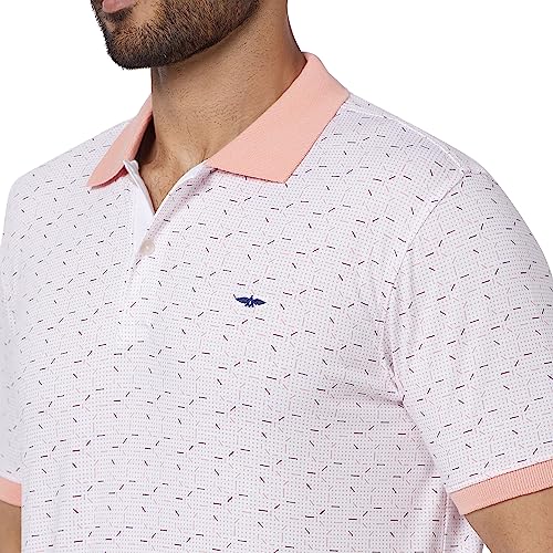 Image of Park Avenue Men's Cotton Polyester Blend Print Pattern Slim Fit Rib Collar Polo Neck Half Sleeve Casual T-Shirt