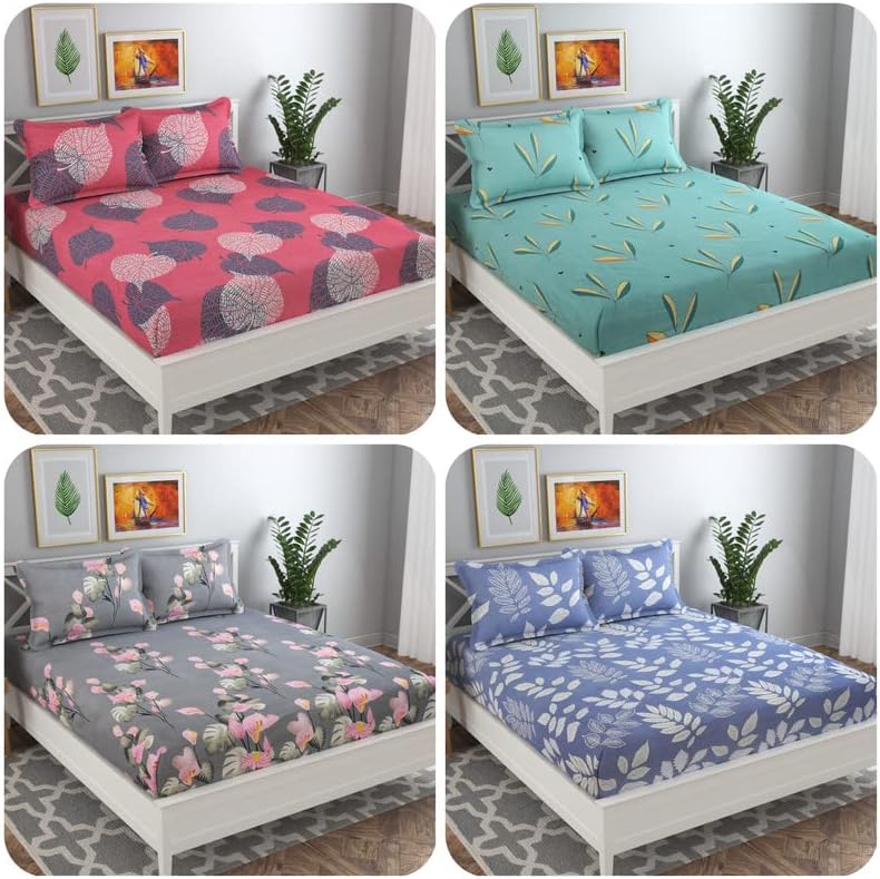 Buy VAS COLLECTIONS Prime Combo Pack of 4 Double Bedsheets with 8