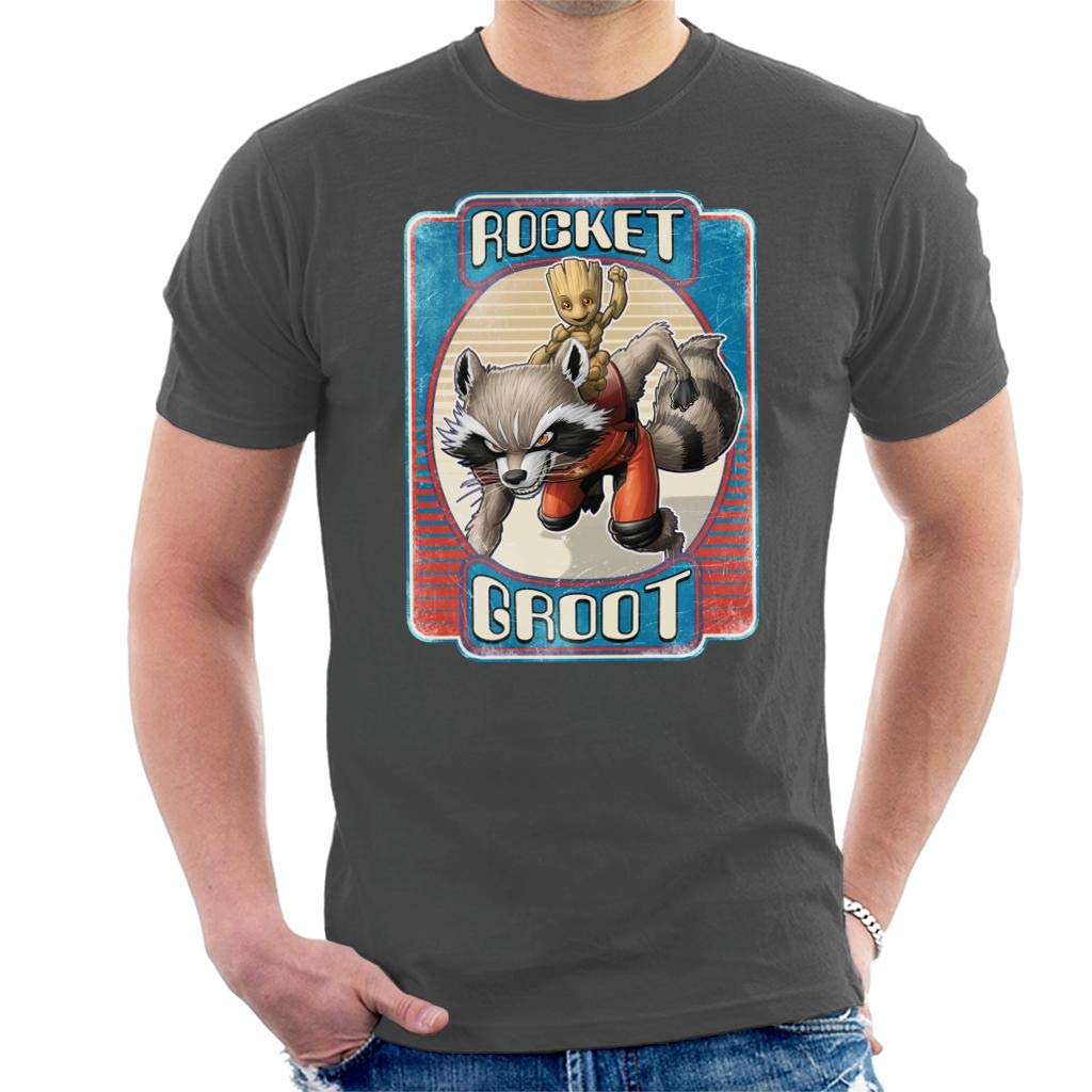 Marvel Men's Carbone Guardians Of The Galaxy Rocket Groot T-Shirt Charcoal