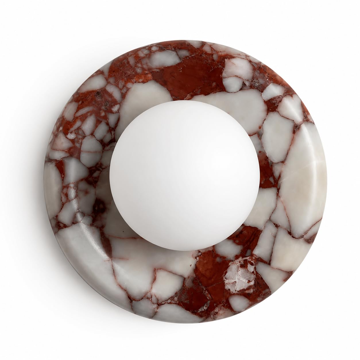 Alabaster Marble Wall Sconce, Spanish Natural Stone Wall Lamp Round Marble Sconces 3000K Vanity Wall Lighting With Globe Glass Shade, Hardwired Indoor Wall Lights For Living Room Bedroom Hallway Stair