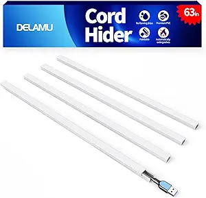 Delamu Cord Hider Wall, 63in Cord Covers for 1 Wire on Wall, Premium Cable Hider Wire Covers for Cords, Self-Adhesive Cable Cover Management, Easy Set-up Wires Hiders for TV, W0.55 H0.4in, White