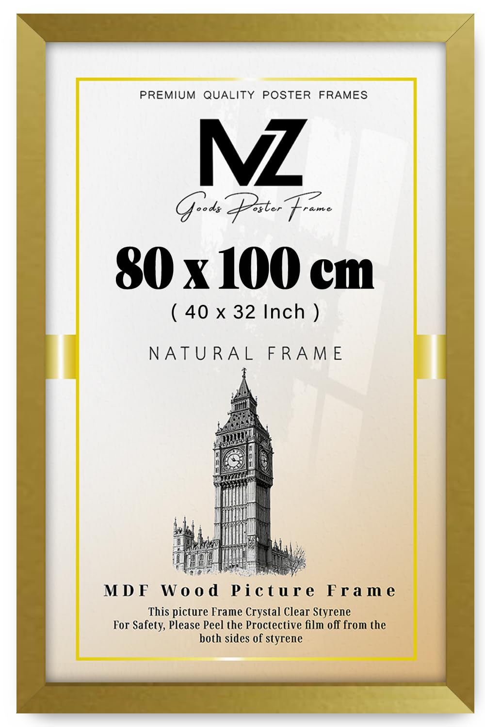 Mz Goods Gold | (80 X 100 Cm) Poster Frame - 800 X 1000 Mm Photo Frame For Posters And Prints – Solid Eton Wood, Home Décor 2' 7" X 3' 3" [ ]