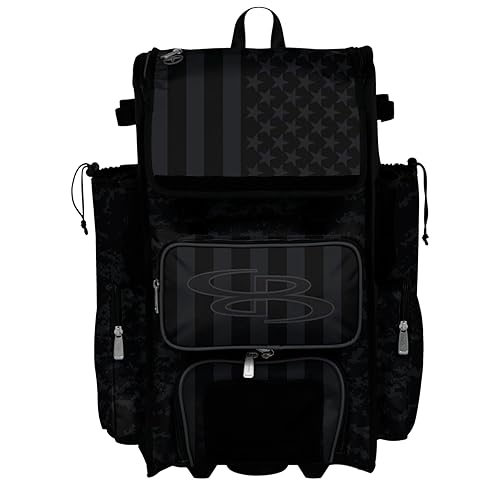 Boombah Rolling Superpack Baseball/Softball Gear Bag - Telescopic Handle - Holds 4 Bats - Wheeled Version - USA Clandestine 2 Black/Charcoal