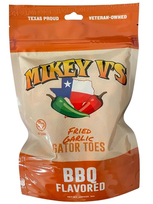 Mikey V's BBQ "Gator Toes", Deep Fried Garlic Snacks, 3.9oz.
