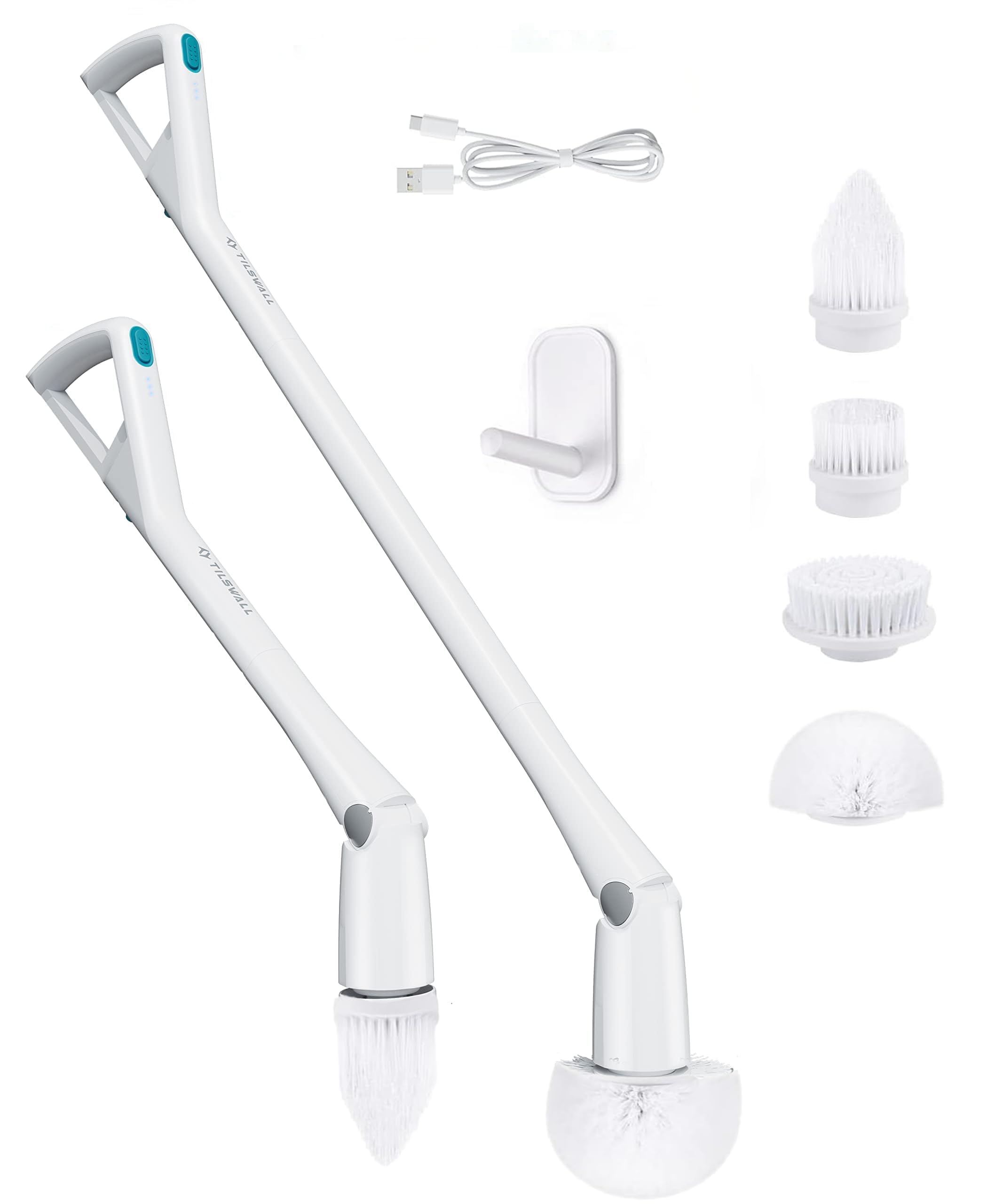 Tilswall Cordless Electric Spin Scrubber - Powered Shower & Tile Cleaning Brush with Detachable Handle, 2-Speed Modes & Extra Battery, for Bathroom Tub/Glass/Car Windows