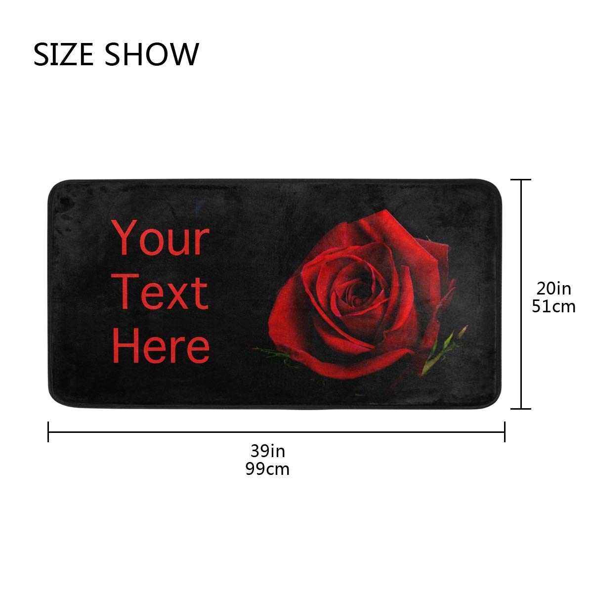 Bolaz Custom Red Rose Kitchen Rug Flower Door Mat Bath Rug Personalized Your Text on Home Decor Floor Mat for Kitchen Living Bedroom 39 x 20 Inch
