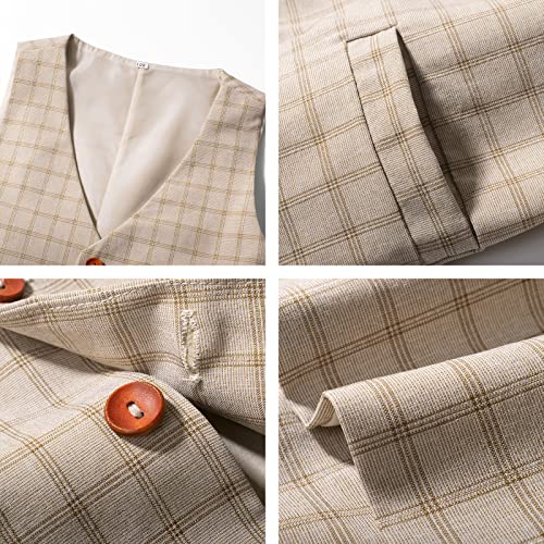 Yilaku Boys Suit Toddler Dress Clothes Kids Formal Wedding Guest Outfit Summer Short Sleeve Shirt And Vest (5T,Khaki) #TOP3