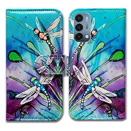 Image of Bcov OnePlus Nord N200 5G Case, Cute Dragonfly Leather Flip Phone Case Wallet Cover with Card Slot Holder Kickstand for OnePlus Nord N200 5G