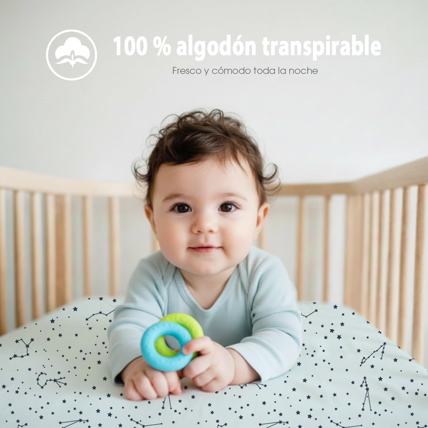 Little Grape Land Juego de 2 Sábanas Ajustables para Cuna 70x140 cm, 100% Algodón con Certificación Oeko-Tex®, Adecuadas para Colchón y Cama Infantil, Unisex para Bebé, Celeste