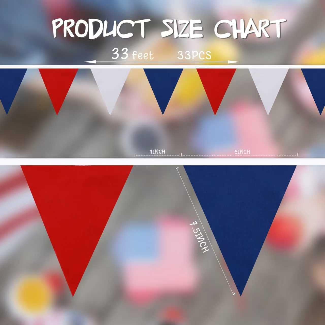 33 ft Pennant Banner Flags,Flag Triangle Bunting Garland Decor，for Fourth of July,Wedding,Birthday Party,Baby Shower,Graduation,Golf Party Decor (Blue White Red Independence Day Banner Decor)