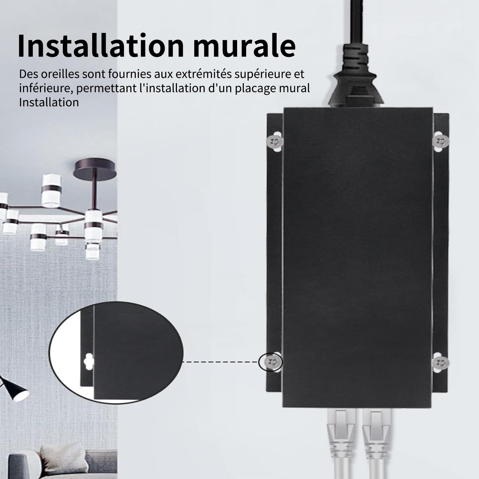 Injecteur PoE Gigabit 90W RJ45 IEEE 802.3af/at/BT | Montage Mural,Câble Secteur EU,Compatible avec les caméras IP/PTZ,points d'accès WiFi,téléphones VoIP,haut-parleurs PoE