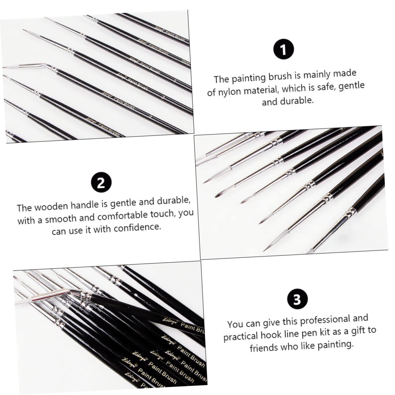 ARTIBETTER 3 Series Pluma De Gancho Arte Pinceles Pluma De Acuarela De Dibujo Bolígrafo Pincel De Pintura En Miniatura Pincel De Pintura De Detalle Lana De Nailon Black 9 Piezas*3