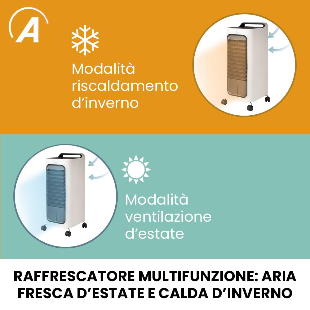 Ardes TAO Circulateur d’Air 80W 2 en 1 avec Oscillation Automatique, 3 Vitesses, 2 Niveaux de Chaleur, mando, Écran LED, Réservoir 5 L et Filtre Anti-Poussière