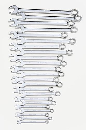 Miniatura 6 de SteelVision - Juego de llaves combinadas de 23 piezas de 12 puntos de patrón largo, métricas, acero CR-V resistente, acabado antioxidante, pulido de