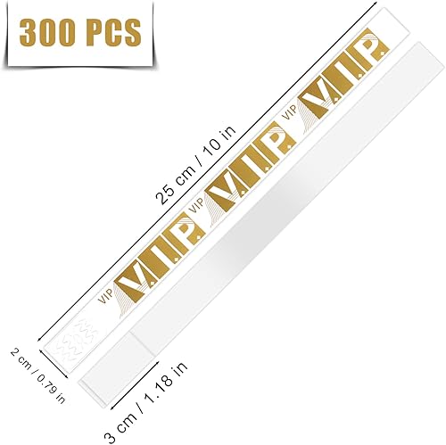 Miniatura 2 de 300 pulseras de papel para eventos, pulseras de identificación ligeras VIP adhesivas de papel para eventos, conciertos, clubes, festivales (dorado)