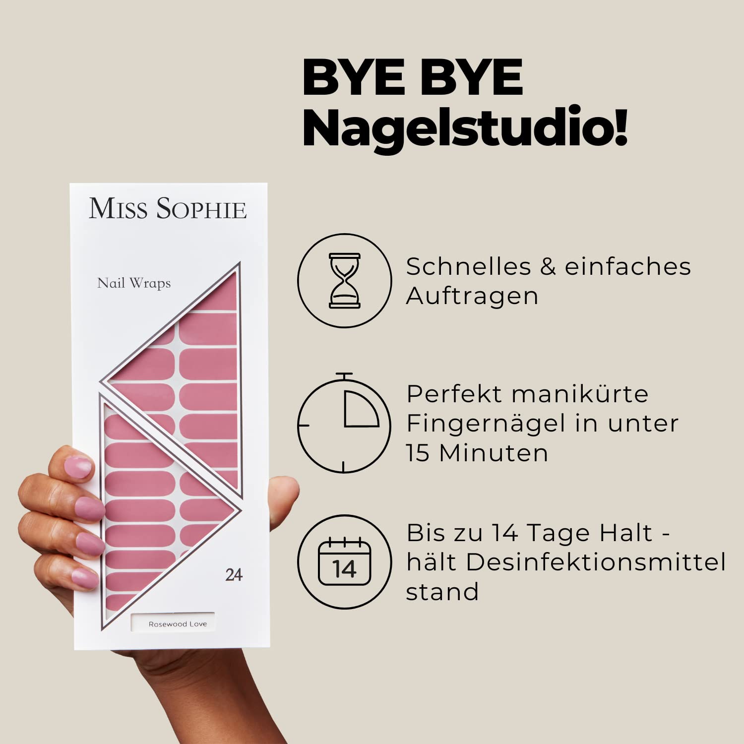 Miss Sophie Pellicola per unghie - "Rosewood Love", Tinta unita, Rosa, Rosso, Nail Wraps -24 pellicole per unghie autoadesive ultrasottili a lunga durata