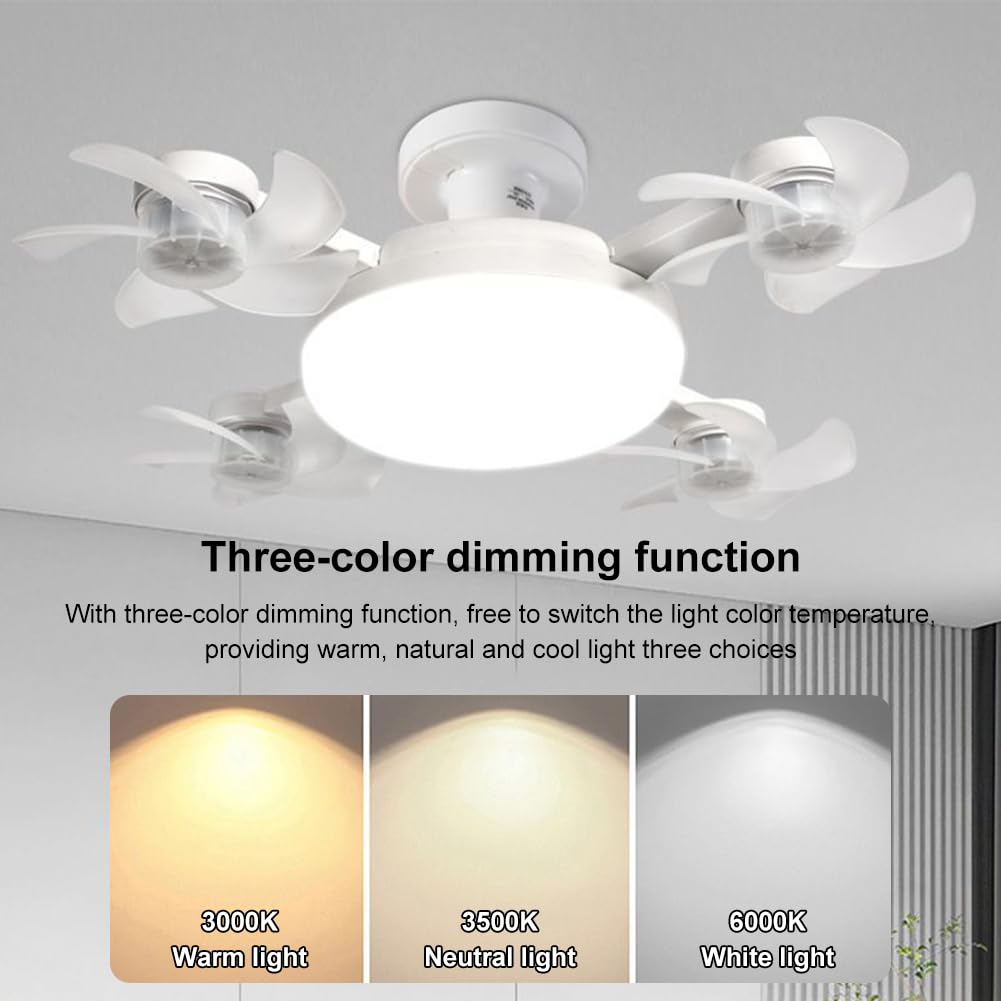 Starnearby Ventilatore da Soffitto con Luce e Telecomando, Lampadario con Ventilatore da Soffitto Silenzioso, Dimmerabile, E27, Lampada da Soffitto LED con Ventilatore (4 Teste+Connettore di Prolunga)