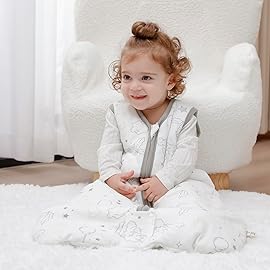 Mosebears Sleep Sack Baby Winter Wearable Blanket with 2-Way Zipper,2.5 TOG Cotton Sleep Sack Unisex (White Cloud, 6-12 Months)
