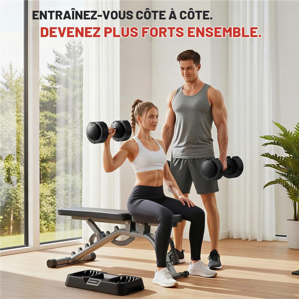 Yaheetech Haltère Réglable 12/25 kg de Musculation 5 en 1 Ensemble d'Haltères à Charge Variable avec Base de Rangement pour Entraînement Fitness Gym à Domicile Bureau