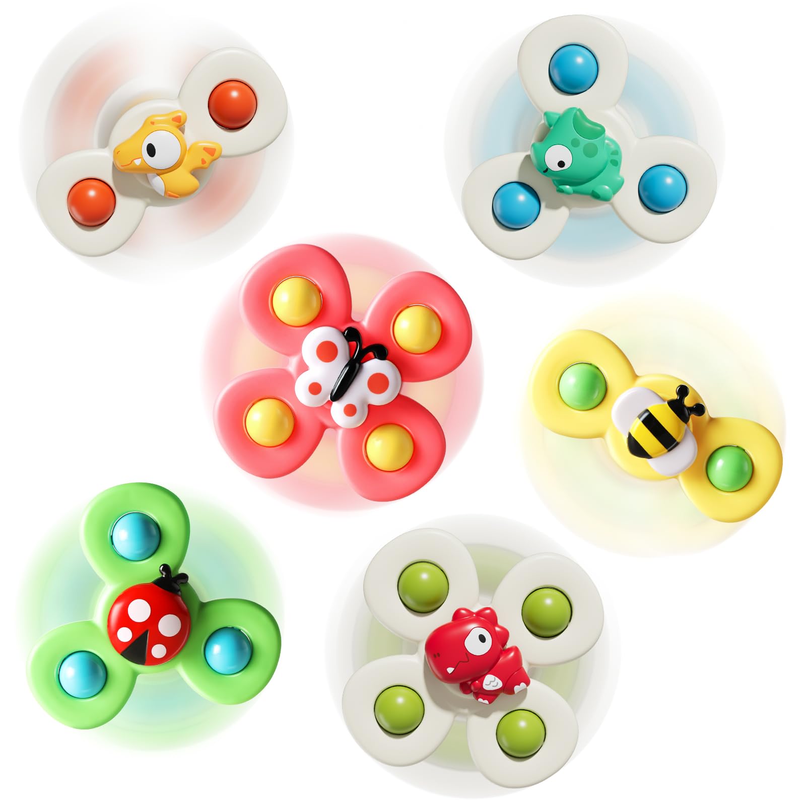 CalfQueen 6 PCS Suction Cup Spinner Toys for Kids Ages 1-3, Fidget Spinner Toys for 1 Year Old Boy Girl 12 Months Gifts, Sensory Bath Toy for Toddlers and Infants Birthday Christmas Baby Gift