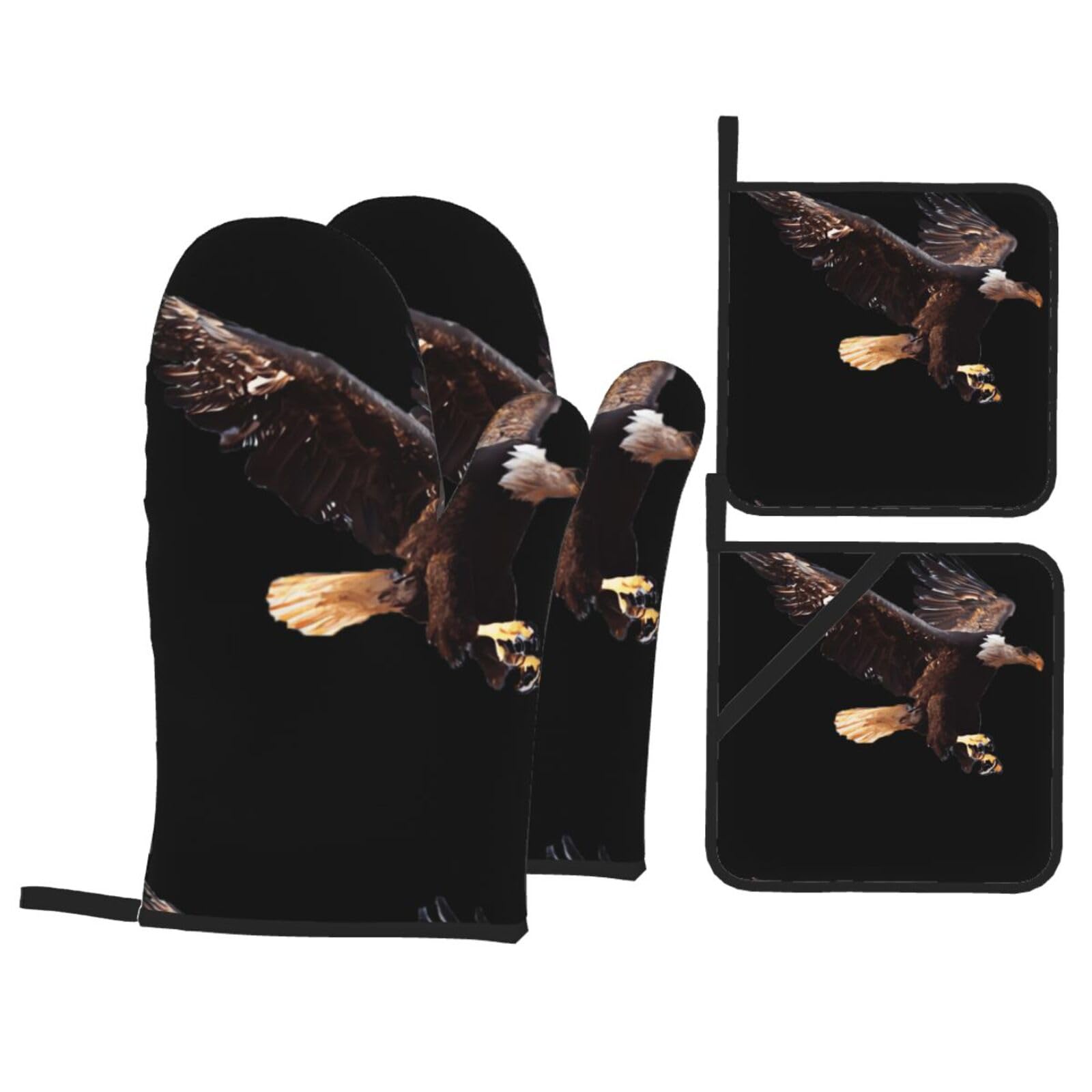 HJFCZH eagle Prints Kitchen Throw Set: Durable Oven Layers with Waterproof Polyester – 4 Piece Heat Protection System
