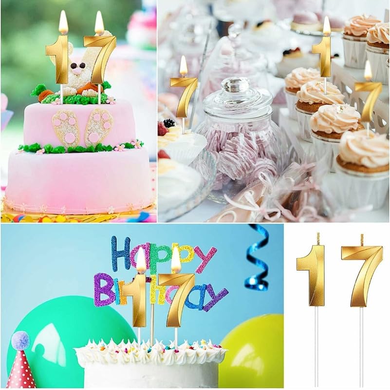 Image of Number Candles3 inch for Birthday, Wedding, Engagement, Valentines Day Celebration, Theme Party, Bridal Shower, Bachelors Decoration Gold (Numerical No 17 or 71)