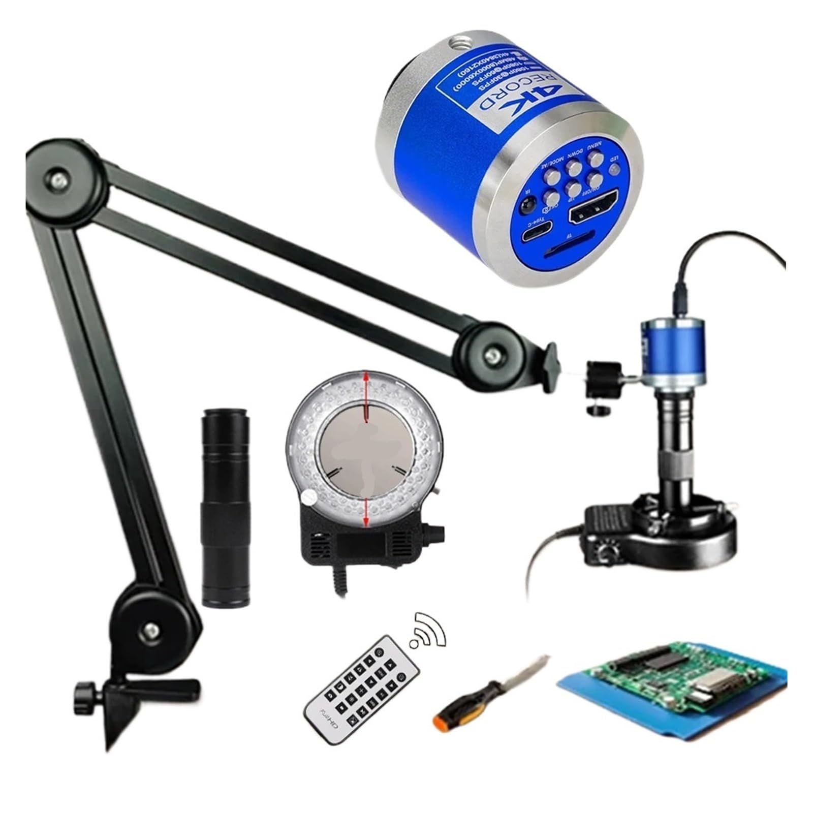4K 2K Full HD Digital Microscope 1080P 60FPS USB VGA Camera 150X Industrial Updated Stand(A Set Upgrade 150X)