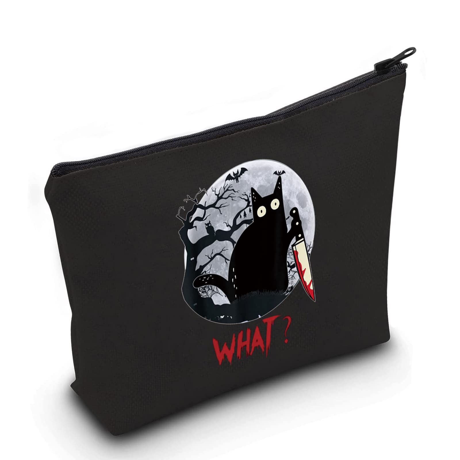 LEVLO Murderous Cat With Knife Cosmetic Make Up Bag Sneaky Cartoon Aminal Inspired Gifts Cat What Makeup Zipper Pouch Bag(Black What)