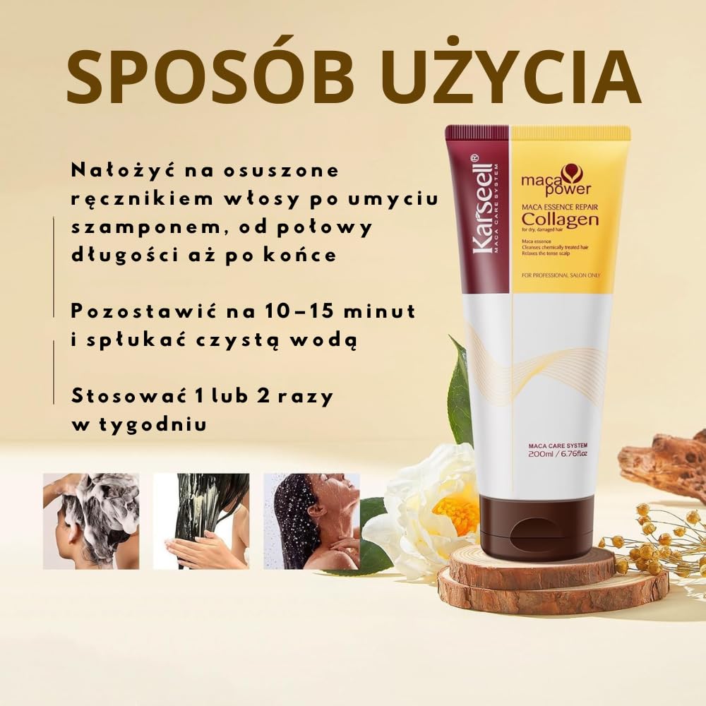 Karseell MACA CARE SYSTEM Zestaw Maska do Włosów Kolagen 200ml + Serum Olejek Arganowy 50ml Głęboka Regeneracja Intensywne Nawilżenie Blask Anti Frizz do Włosów Suchych i Zniszczonych Profesjonalny