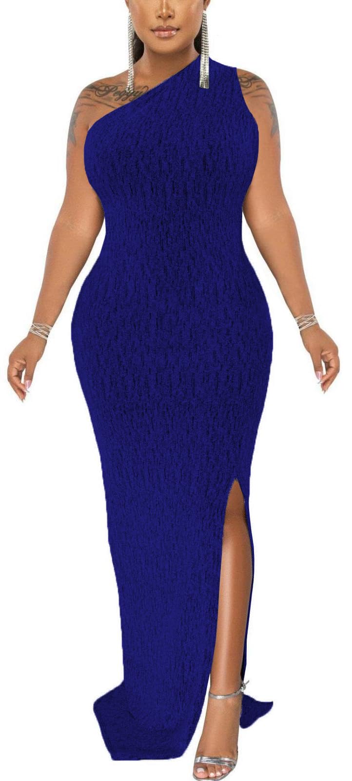 Formal Dress for Women Elegant Sparkly One Shoulder Sleeveless High Split Cocktail Party Prom Dresses
