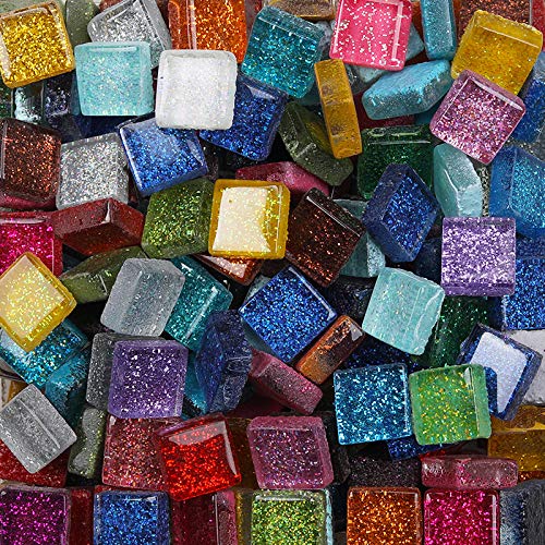 Esweny Mosaic Tiles Mixed Color Glass Tiles Shine Crystal Mosaic Glass Pieces Bulk Square Glitter Crystal Mosaic Tiles For Home Decoration Or Diy Crafts 200G,1X1 Cm cover