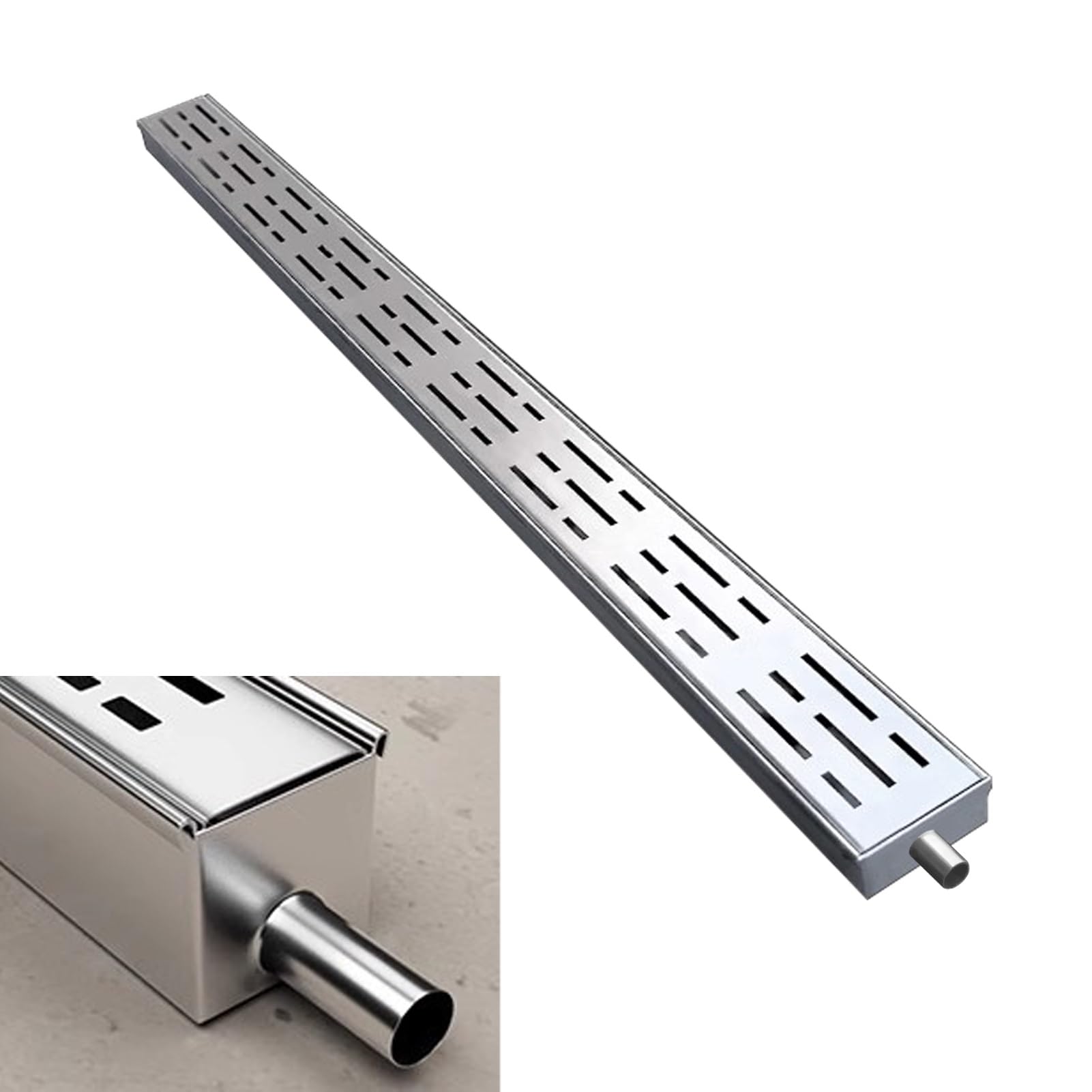 Blazea Channel Drain Kit with End/Outlet, Custom Trench Drainage System, Driveway Floor Water Diverter Trough Gutter, Stainless Steel Trench Drain(With Outlet,7x3cm(2 3/4x1 1/8"))