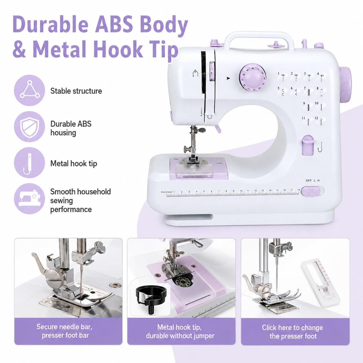 Mini machine à coudre pour débutants, 12 points, ménage, double fil, machine à coudre multifonctionnelle pour enfants, EU 220 V