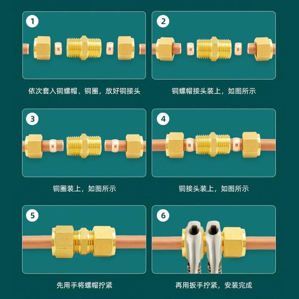 Brass 6/8/10/12/14/15/16/18/22mm Tube Pipe Fitting Double Ferrule Compression Connector Union Straight Connector Water Gas Fuel(54mm)