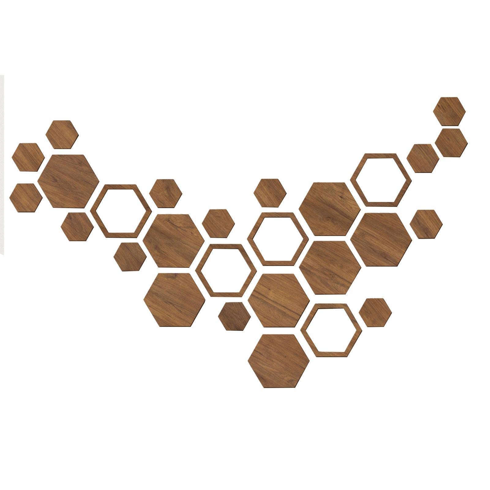Hexagon Lot de 27 décorations murales hexagonales antidérapantes en Bois | Décoration Murale autocollante en nid d'abeille pour Salon, Cuisine, Salle de Bain