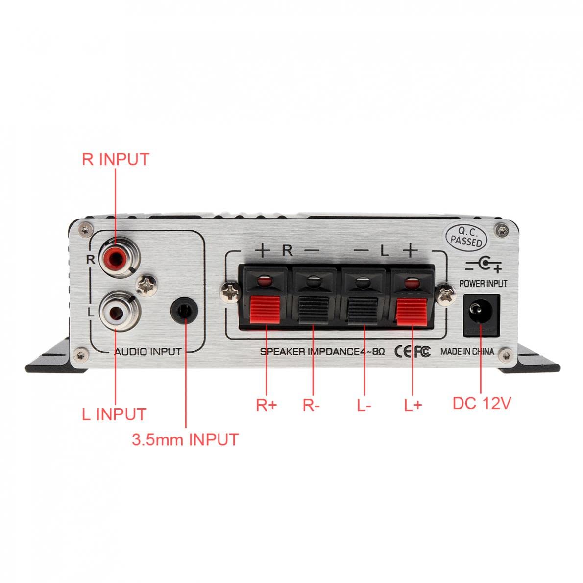 LP-2020A Amplificateur numérique Hi-Fi stéréo classe D avec alimentation 3 A pour amplificateur de moteur de voiture Noir