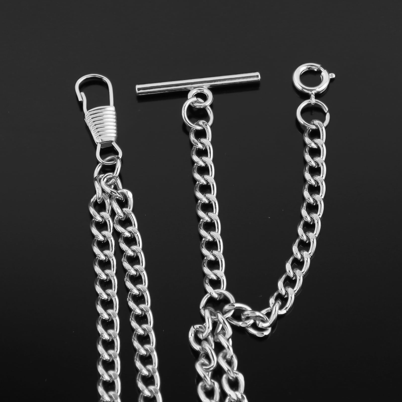 Tiong Chaîne de montre de poche vintage Albert pour homme avec fermoir mousqueton et barre en T