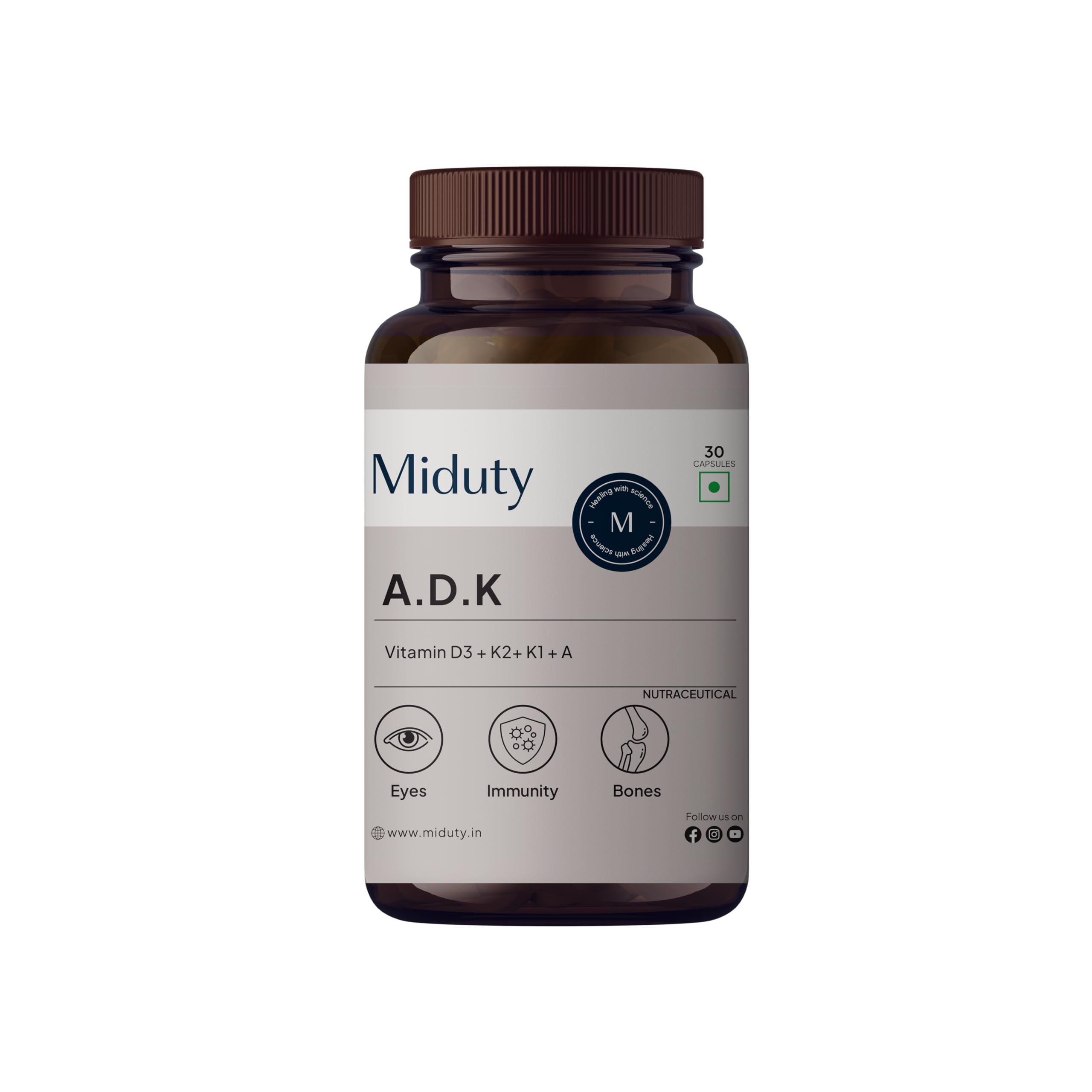 Miduty Vitamin ADK Multivitamin Contains Vitamin A - D3 - K2 Immunity Booster, Bone Strength, Healthy Heart Vitamin ADK Supplement For Men and Women - 30 Capsules, 200 grams-image-10