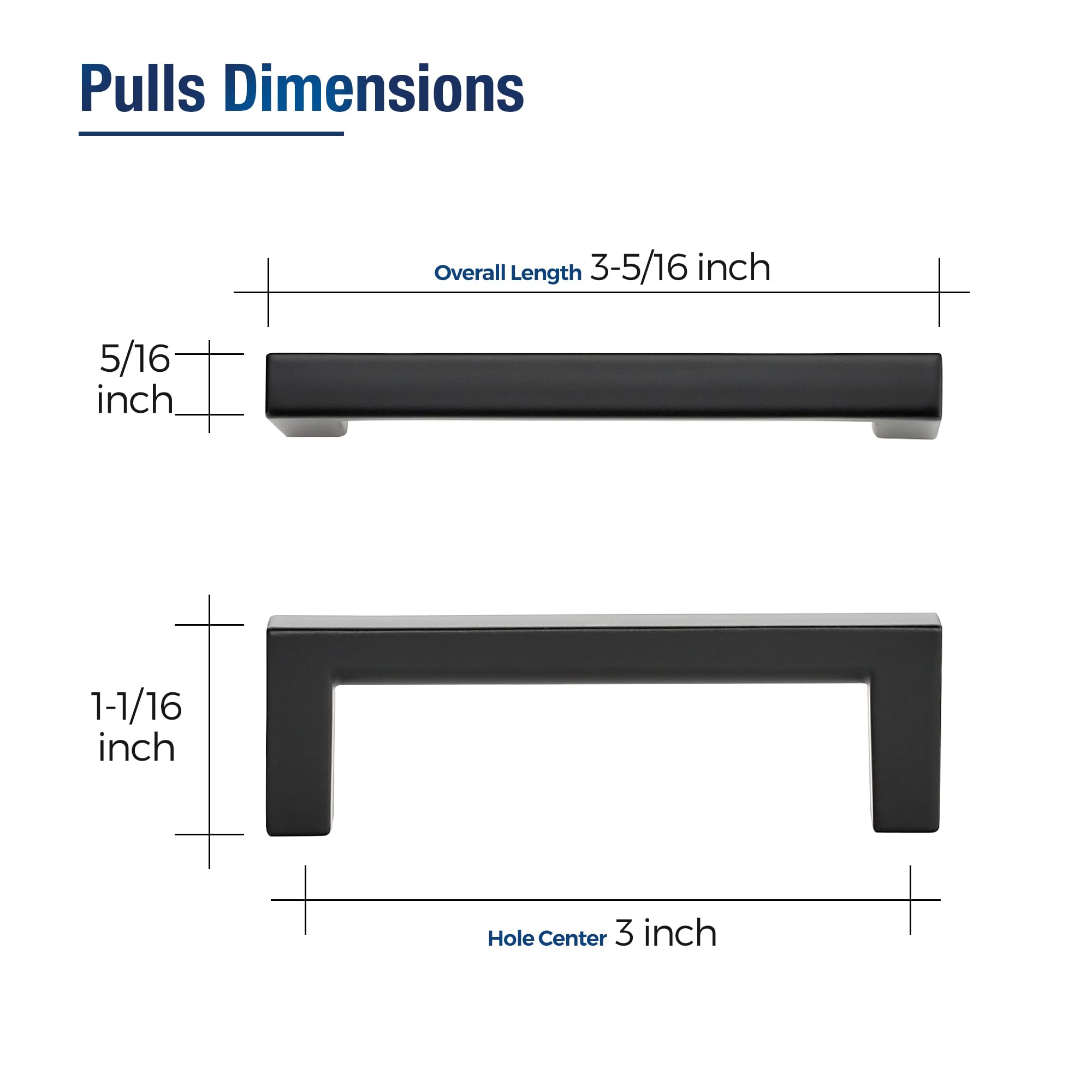 JOY DECOR Matte Black Cabinet Pulls Slim Square Handles, 3 Inch, 10 Pack — Amazon image 2