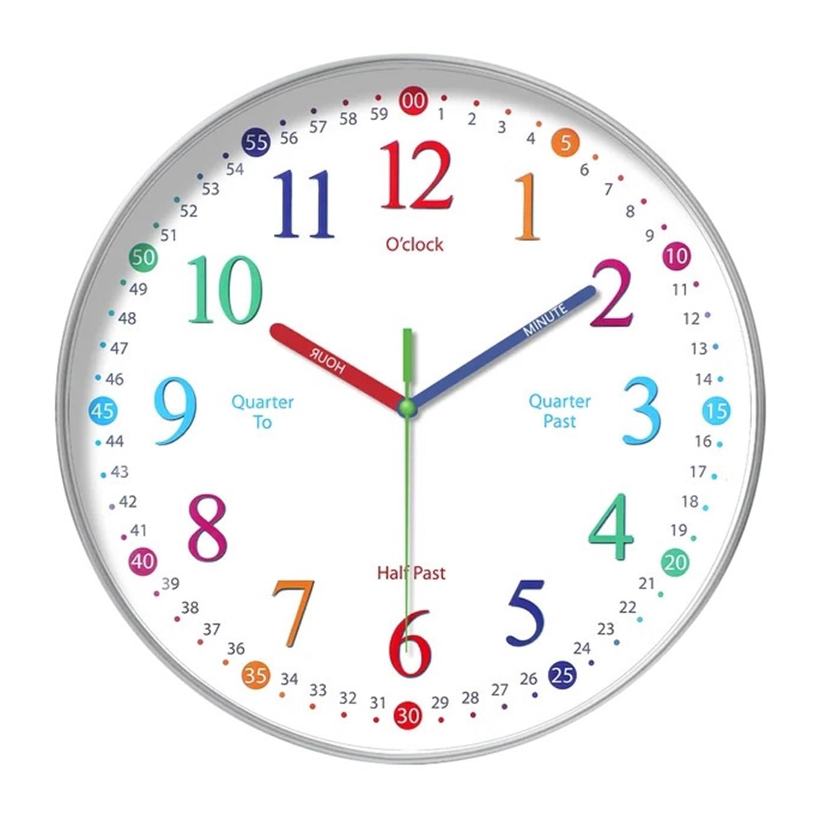 Horloge murale sans perforation 12 pouces : grand cadran éducatif silencieux