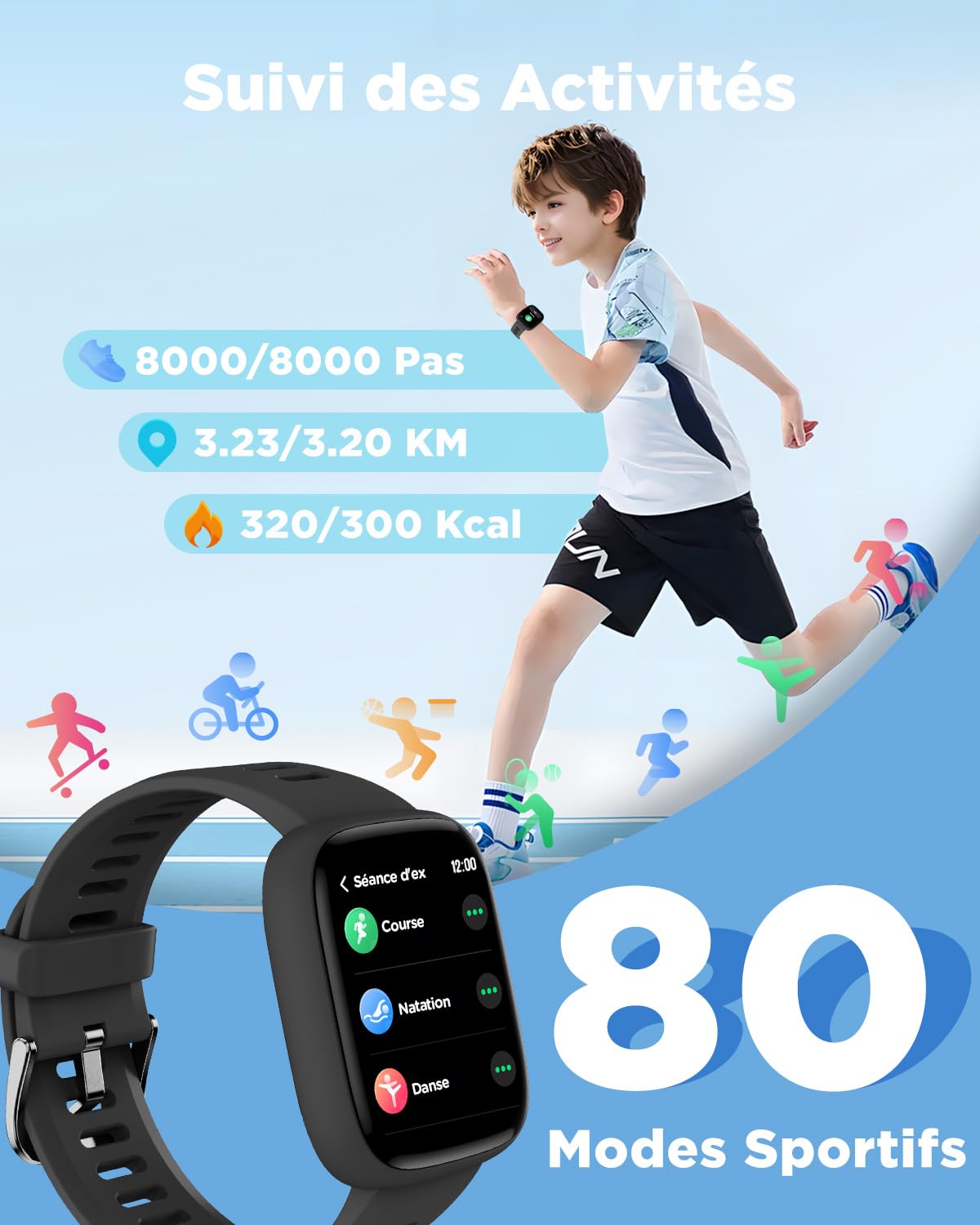 BIGGERFIVE Montre Enfant Connectée ou Non, 1,8" Smartwatch Podomètre | Cardiofrequencemètre, IP68 Étanche, Moniteur de Sommeil, Jeux de Puzzle, 100+ Cadrans pour Garçons Filles Ados 5-16