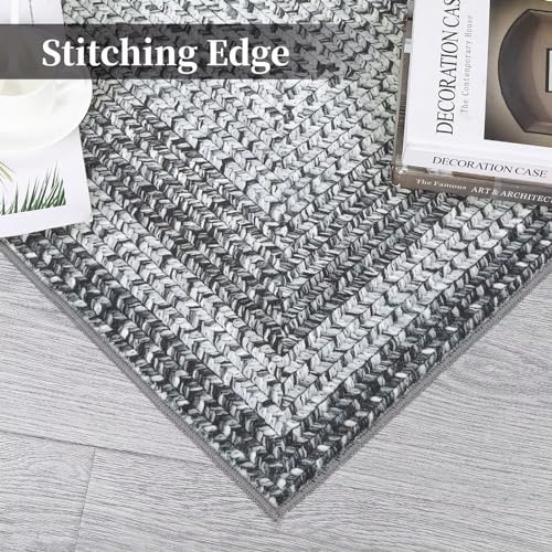 GAOMON Braided Collection Area Rug - Modern Washable Grey Vintage Country Cottage Floor Carpet - 5x7, Low Pile, Non-Slip Indoor Throw Carpet for Living Room & Bedroom