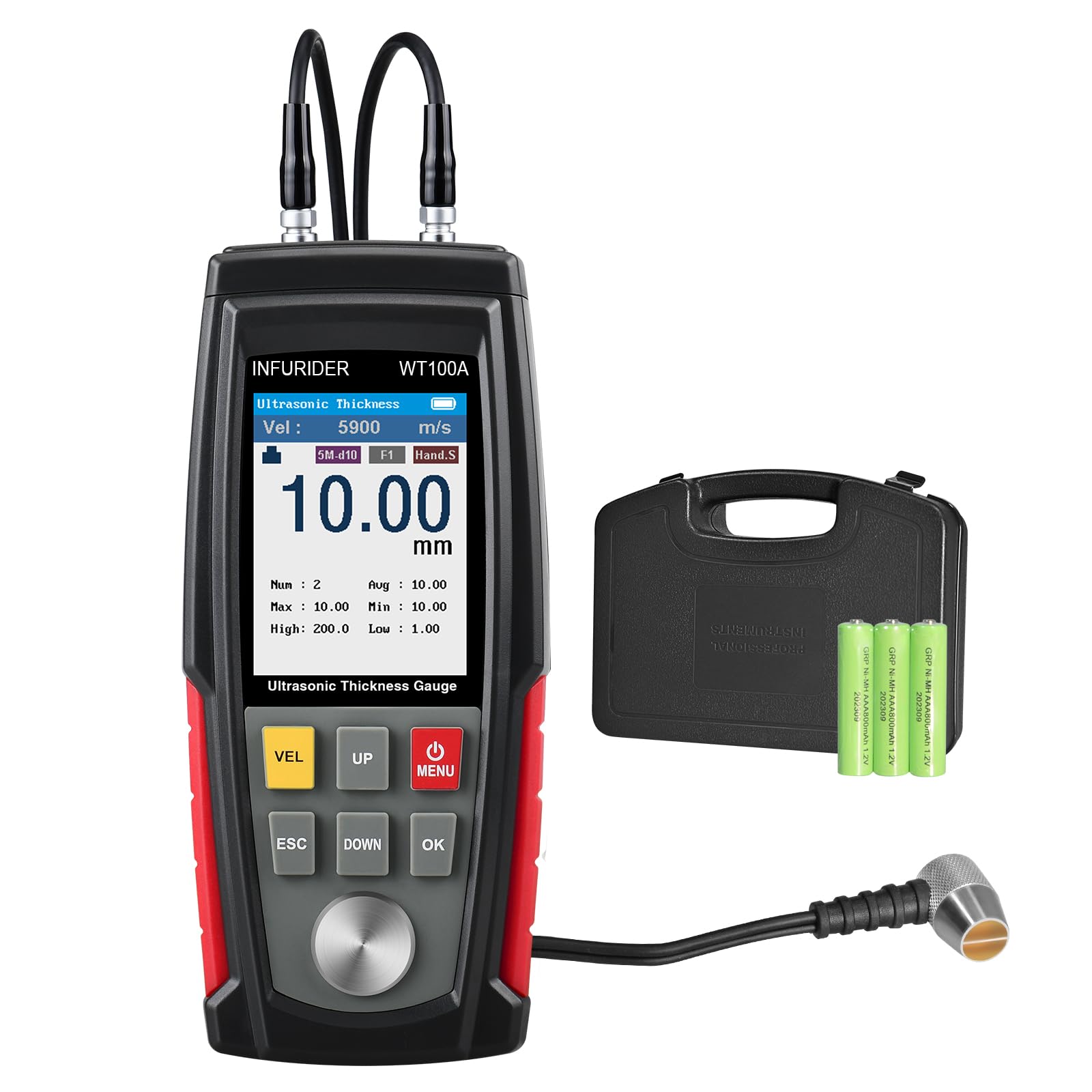 Medidor de Espesor, Medidor de Espesor de Pintura INFURIDER Medidor de Espesor por Ultrasonidos, Digital con Almacenamiento de Datos, Medidor Portátil