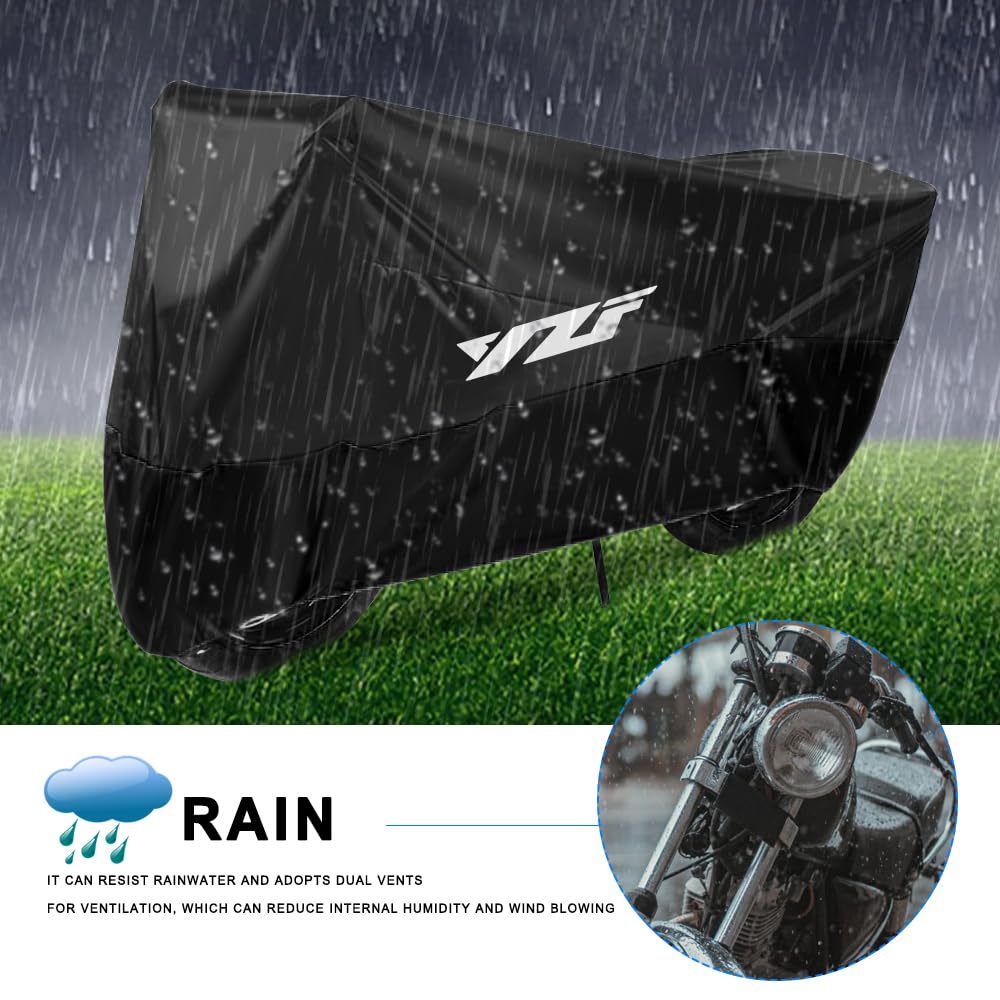 Telo coprimoto impermeabile per esterni, antipolvere, pioggia, vento, escrementi di uccelli, protezione UV, poliestere 190T per YZF R1 R3 R6 R15 R25 Fz6 (265cm x 105cm x 125cm)