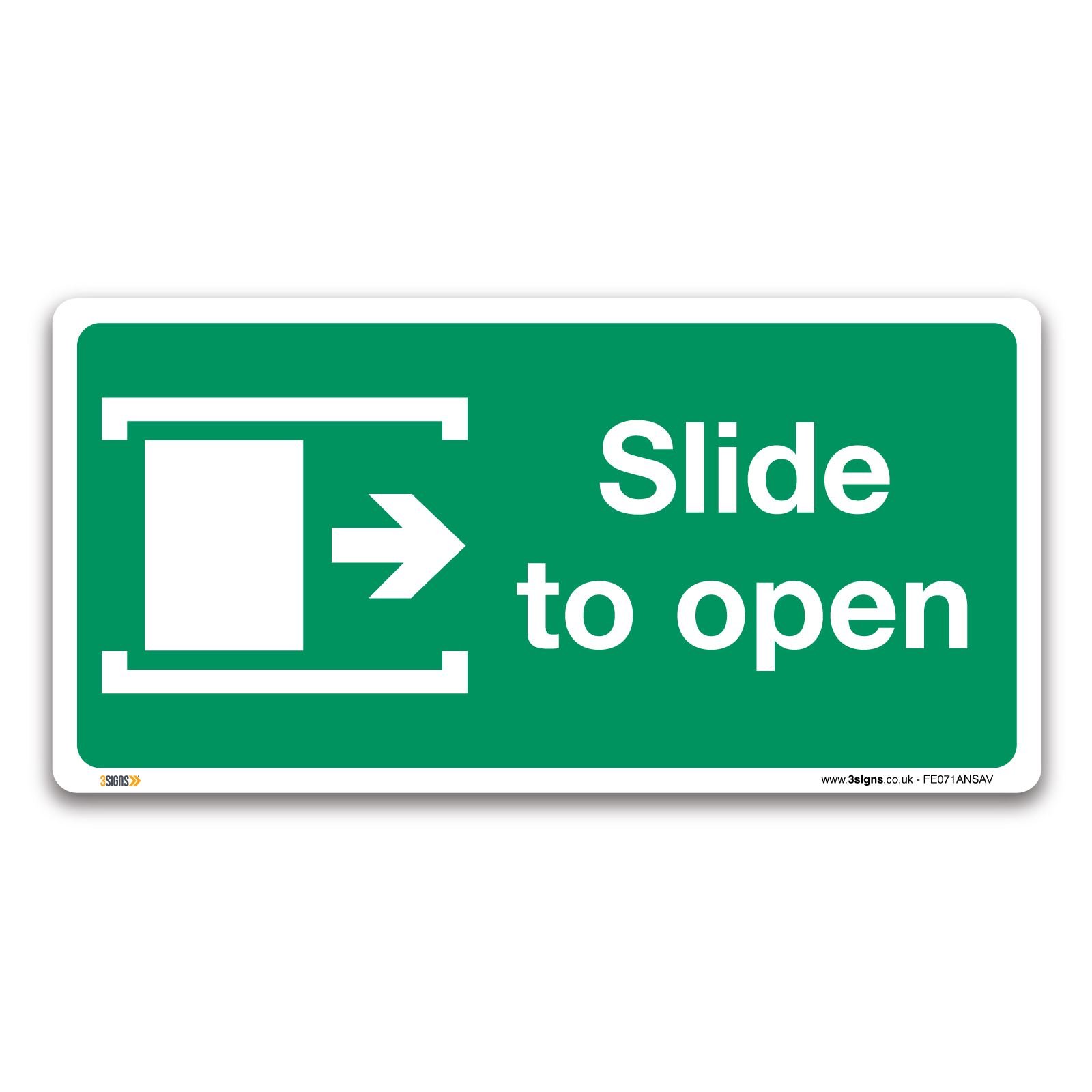 Pack of 2 Slide to open right Fire exit Sign, Plastic or Vinyl Sticker, British Standard Fire Safety Door Signs - Self-adhesive Vinyl, 100 x 50mm
