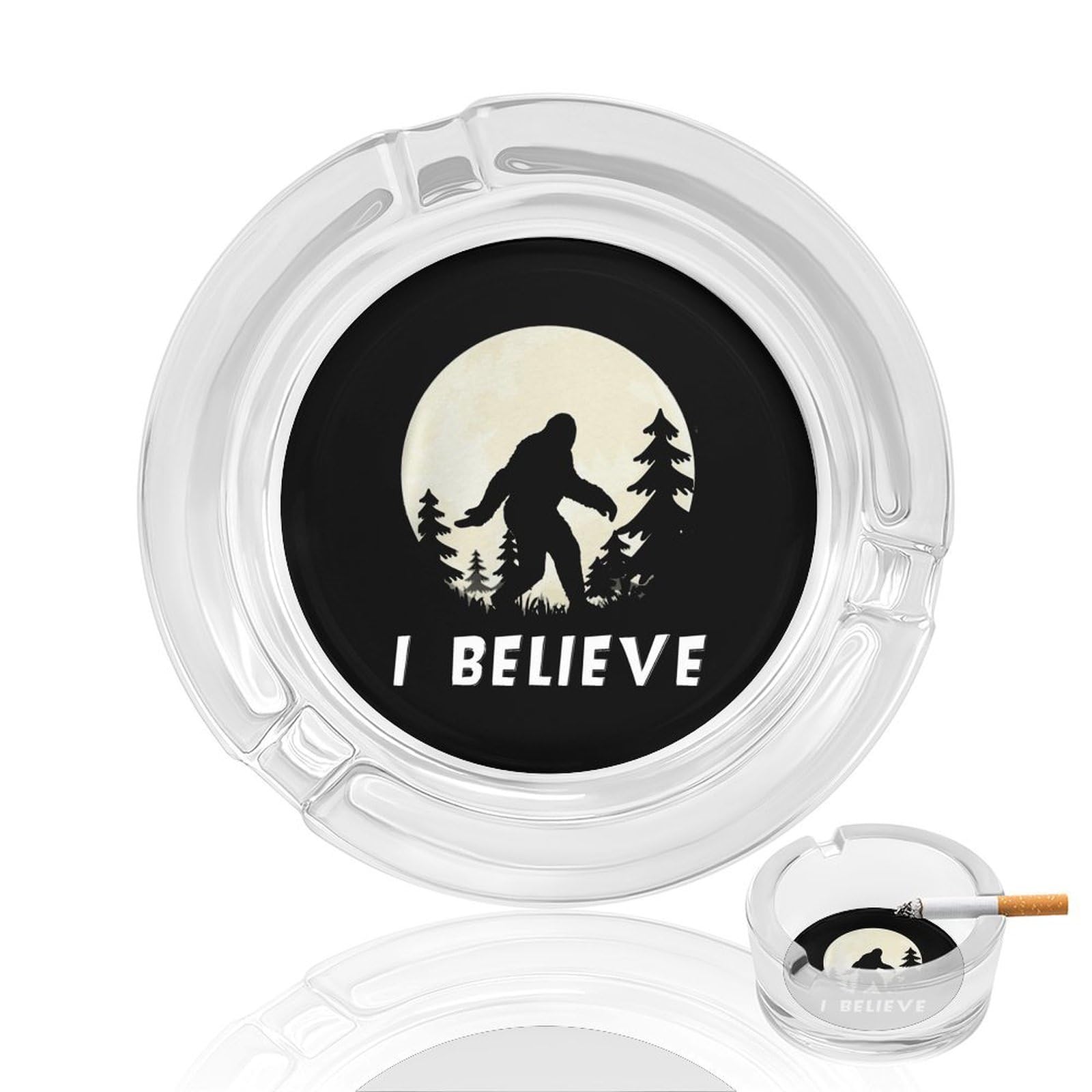 Bigfoot Sasquatch I Believe Ashtray Portable Round Glass Outdoor Ash Tray for Home Office Garden Pub