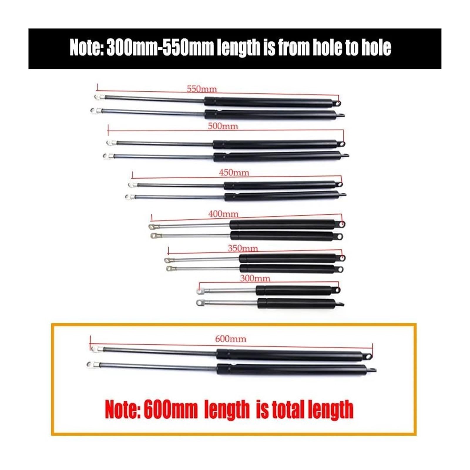 300-600mm 1100N Uniwersalne siłowniki gazowe do samochodu, maska, bagażnik, klapa tylna, amortyzator,sprężyna gazowa 2 szt(300mm)